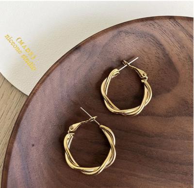 China CLASSIC Fashionable Punk 18k Gold Minimalist Screw Twisted Earring Copper Circle Earring Stylish Brass Twist Earrings For Women Jewelry 2021 for sale