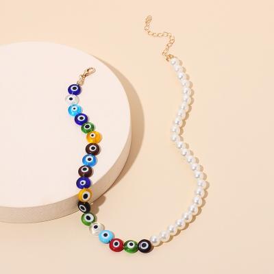 China New Environmental Friendly Colorful Freshwater Pearl Flower Acrylic Resin Devil's Eye Beaded Necklace For Women Jewelry for sale