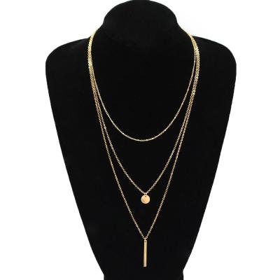 China New Environmentally Friendly Multi-Layer Chain Necklace Vertical Bar Thin Pendant Scarf Around Gold Coin Plated Necklace for sale