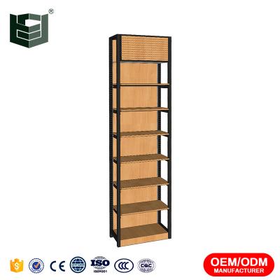 China Flsm Mild Steel Grocery Pegboard Trinket Display Racks / Single Sided Wooden Customized Shelves For General for sale