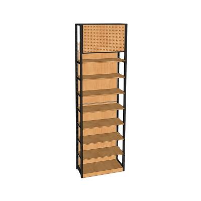 China Flsm Single Sided Wooden Drawings Designs OEM/ODM Mild Steel Pegboard Grocery Shelf Display Racks for sale