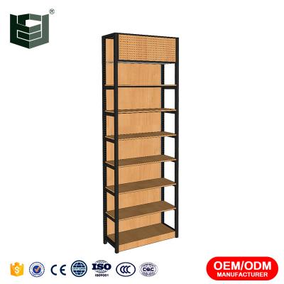 China Flsm Single Sided Wooden Mild Steel Pegboard Grocery Product Display Standee Customized Rack for sale