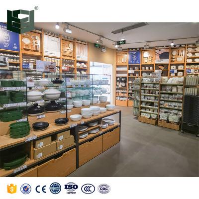 China Flsm Customized/OEM/ODM Wooden Display Products Showroom Fixtures Shelf Props Store Racking Display Racks Stand for Groceries and Snacks for sale