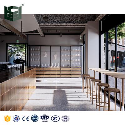 China Wholesale Cafe Wood Bar Counter Chair Flsm Table Display Products Customized/OEM/ODM Trinket Display Rack Shelves Furniture for sale