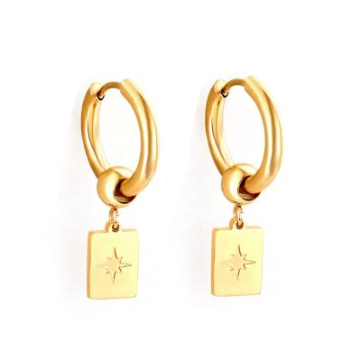 China Fashion All-match Gold Plated Jewelry Vintage Design Circle Earrings Star Rectangle Eight-pointed Drop Earrings for sale