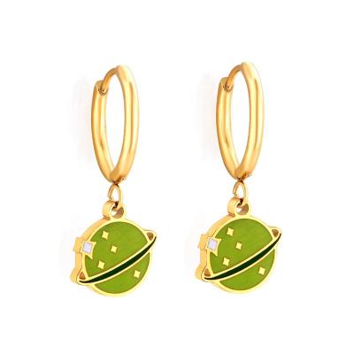 China New Fashion All-match Cute Insti Drip Oil Round Circle Earrings Girl Fashion Jewelry Planet Circle Dangle Earrings for sale