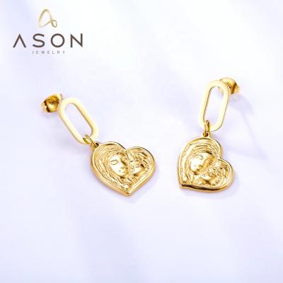 China 2022 Fashion All-match Ason Jewelry Mother's Day Gift Shape Stainless Steel Heart Charm Stud Earrings Gold Plated Heart Earrings for sale