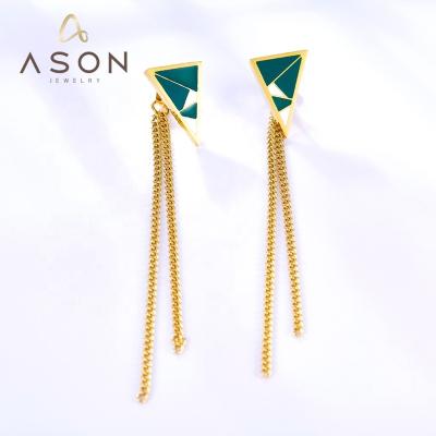 China Fashion All-match Ason Jewelry 2022 New Stainless Steel Triangle Stud Earrings Ladies Long Tassel Stud Earrings Unique Design Chain for sale