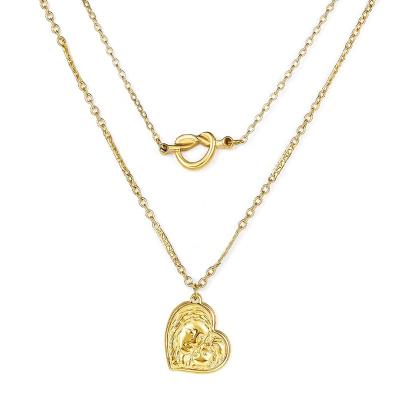 China Fashion Match 2022 Wholesale Mother's Day Gift Hollow Heart Layered Heart Pendant Necklace For Women Ladies Mother for sale