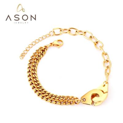 China Environmental Friendly Ason Fashion Jewelry 304/316L Stainless Steel Pvd Gold Plated Handcuffs Charm Heavy Chain Bracelet for sale