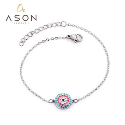 China Trend Fashion Bracelet Environmental Friendly Eye Charm Paved Rose Blue White Zircon Color Chain Stainless Steel Exquisite Bracelet for sale