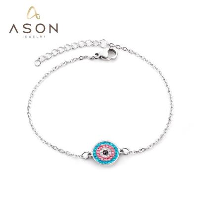 China 2022 Fashion Jewelry Steel Color Eye Charm Bracelet Environmental Friendly Diamond Turkey Eye Charm Bracelet for sale