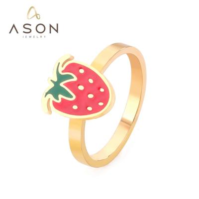 China Fashion Match Ason Factory Wholesale High Quality Girls Rings Cute Strawberry Rings 2022 Stainless Steel Rings for sale