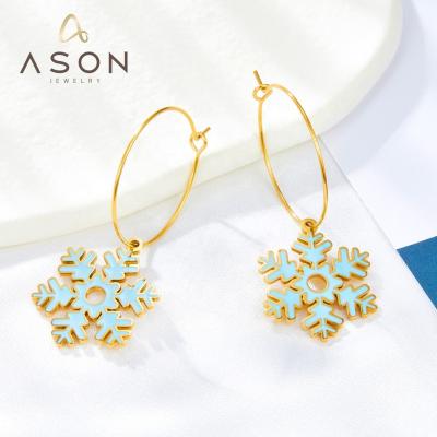 China Wholesale Fashion All-match 304/316L Stainless Steel Hoop Earrings Personality Design New Gold Plated Snowflake Circle Dangle Earrings for sale