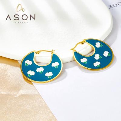 China 2022 Fashion All-match Mother's Day Gift Design Exquisite Creative Dark Green Gold Plated 18k Gold Plated Circle Earrings for sale