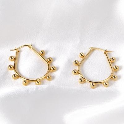 China Fashion All-match Ason Fashion Jewelry Oval Circle Earrings 18k Gold Plated Stainless Steel Circle Earring With Steel Ball Jewelry For Women for sale