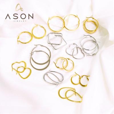 China Fashion All-match Ason Stainless Steel Jewelry Design 18k PVD Wholesale Minimalist Geometric Gold Plated Circle Hoop Earrings for sale