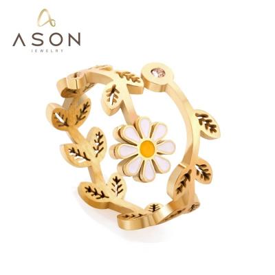 China Fashion Match Wholesale 304/316L Stainless Steel Rings Shape Daisy Flower Design 18k Gold Plated Rings Ladies Party Gift Jewelry for sale