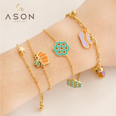 China Ason Fashion Jewelry Stainless Steel Environmentally Friendly Gold Plated Cute Pumpkin Bread Cartoon Vegetable Car Modeling Accessories Bracelet for sale