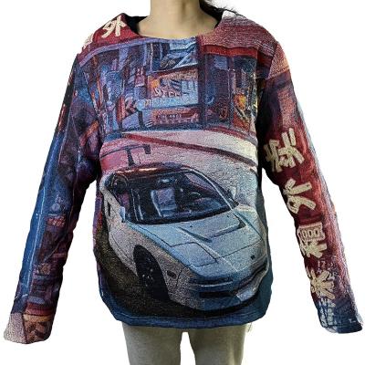 China Anti-pilling hop USA size hip Streetwear plus size mens sweater woven tapestry hoodie men pullover anime thick tapestry sweater for sale