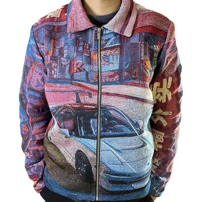 China Breathable Custom Tapestry Jacket Man Plus Size Mens Jackets Jacke Aus Wandteppich Tapestry Coats Jacquard Sweater Zipper Jacket for sale