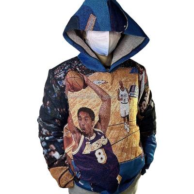 China Breathable USA Size Hip Hop Streetwear Plus Size Woven Kobe Tapestry Hoodie Men Pullover Anime Thick Sweater for sale