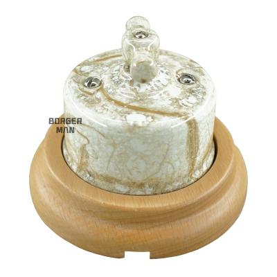 China Safety One Way Vintage Porcelain Strip Double Way Rotary Switch With Wooden Frame Wall Switch Outlet 240V, 10A for sale