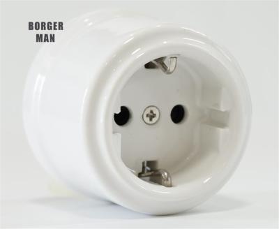 China European Electrical Wall Socket 220V, 16A Safety Porcelain Vintage Wall Socket for sale