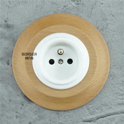 China Oulet Modern French Socket 240V, 16A Safety Recessed Porcelain Style Wood Frame for sale