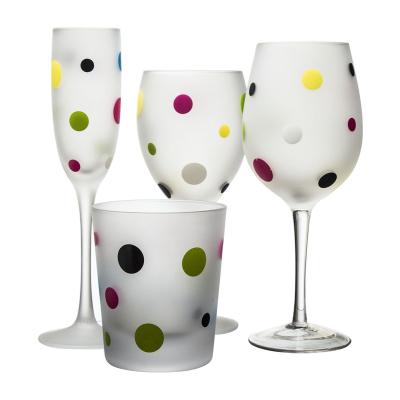 China Sustainable Lead Free Frosted And Decal Craft Decorative Colored Home Good Drinking Glass for sale