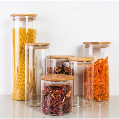 China Food Hot Sale Air Tight Storage Jar, Glass Storage Tank with Bamboo Lid for sale