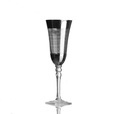 China Champagne Flutes Glasses Electroplate Custom Engraved Silver Coloured Crystal Wedding Glass Champagne Flute for sale