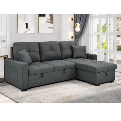 China L-Shaped Reversible Sectional Sleeper Sofa with Pull-Out Bed and Storage, Neutral Gray Fabric for sale