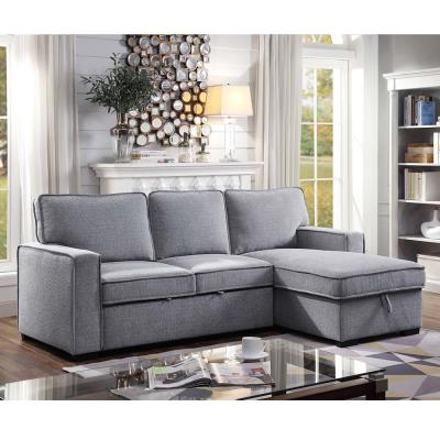 China L-Shaped Reversible Sectional Sleeper Sofa with Pull-Out Bed and Storage, Gray Chenille for sale