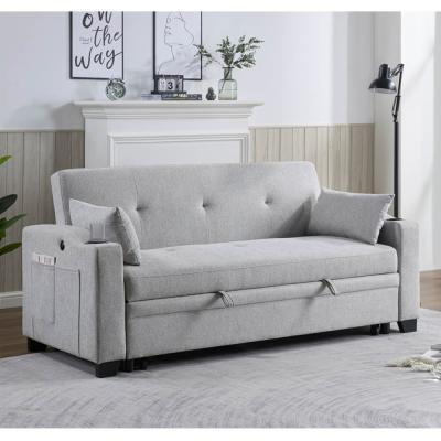 Cina Letto divano convertibile Queen Size, comodo letto estraibile con schienale regolabile e porta di ricarica USB e portacoppe, Letto divano Futon, tessuto grigio in vendita