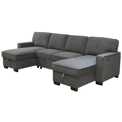 Chine Canapé couchette en forme de U avec lit et fauteuil de rangement et port de charge USB et 1 table déroulante réversible, chenille grise à vendre