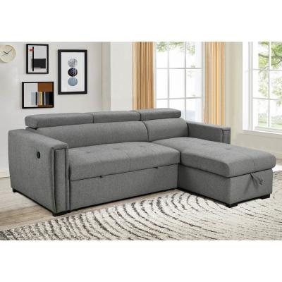 China L-Shaped Reversible Sectional Sleeper Sofa with Pull-Out Bed and Storage and USB Charging Ports, Metal Gray Chenille for sale