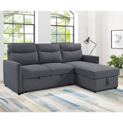 China L-Shaped Reversible Sectional Sleeper Sofa with Pull-Out Bed and Storage, Neutral Gray Fabric for sale