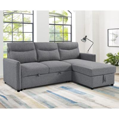 China L-Shaped Reversible Sectional Sleeper Sofa with Pull-Out Bed and Storage, Gray Fabric for sale