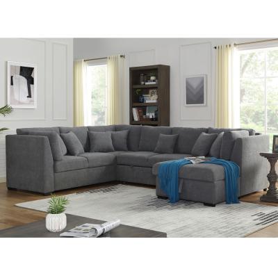 China U-Shaped Sectional Sleeper Sofa with Pull Out Bed and Storage Chaise Lounge, Gray Linen Fabric for sale