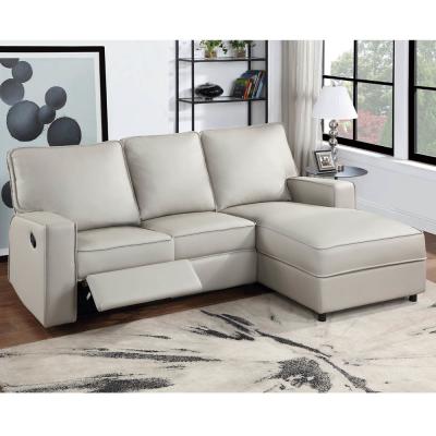 China Sectional Sofa with 1 Rechliner Seat and Dropdown Table and Push Back Chaise, Light Gray Faux Leatherette for sale