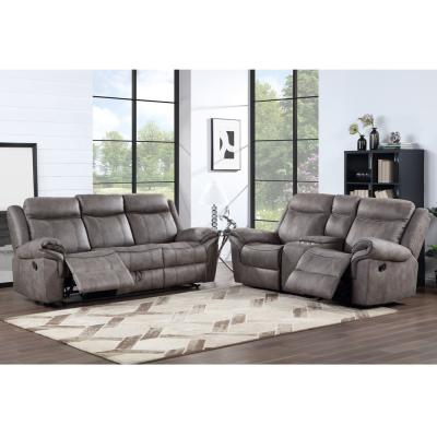 China Recliner Sofa set with Dropdown Table and Drawer and Storage Box, Light Gray Fabric-like vinyl for sale