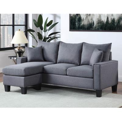 China L Shaped Sectional Sofa with Reversible Chaise and 2 Pillows, Dark Gray Linen for sale