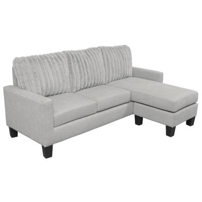 China L Shaped Sectional Sofa with Dropdown Table and Reversible Chaise, Light Gray Fabric for sale