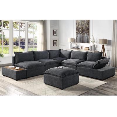 China Sectional Sofa with Storage Console and Adjustable Arm, Dark Gray Linen for sale