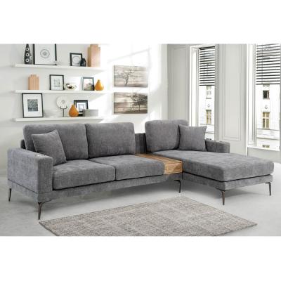 China L-Shaped Sectional Sofa with Drawer and 2 Pillows and Stainless Steel Cup Holders, Gray Chenille for sale