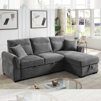 China L-Shaped Reversible Sectional Sleeper Sofa with Pull-Out Bed and Storage, Dark Gray Chenille for sale