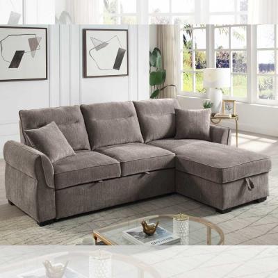 China L-Shaped Reversible Sectional Sleeper Sofa with Pull-Out Bed and Storage, Brown Chenille for sale