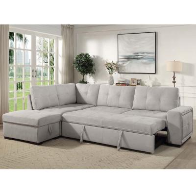 China L-Shaped Sectional Sleeper Sofa with Pull-Out Bed and Storage, Gray Fabric for sale