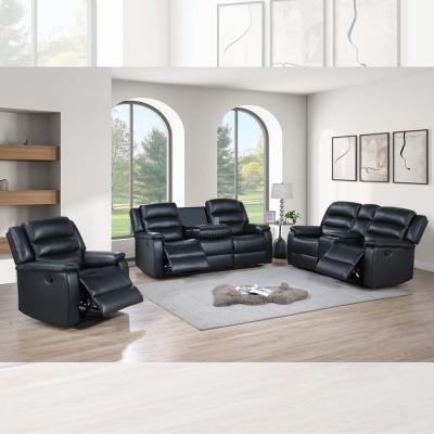 China Recliner Sofa set with Dropdown Table and Storage Box, Black Breathable Leatherette for sale